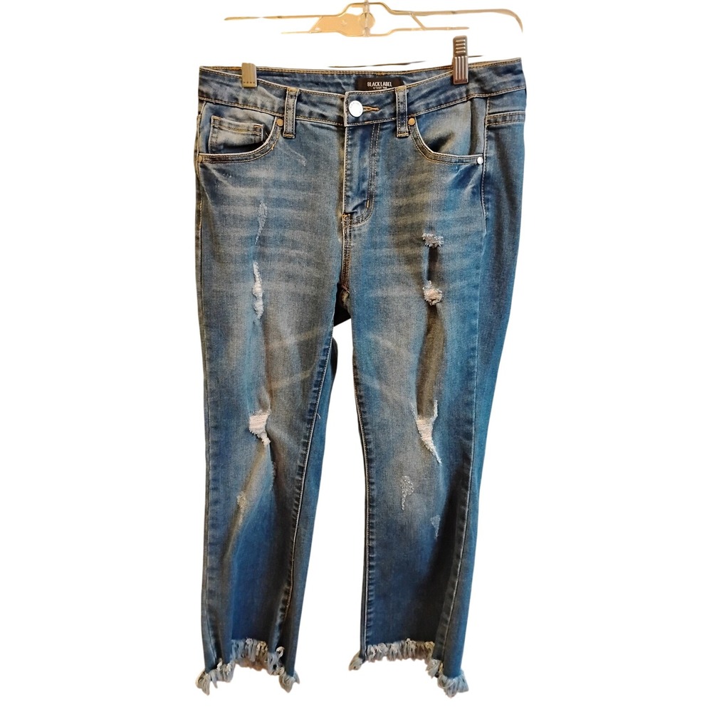 Black Label C'est Toi Distressed Frayed Hem Straight Leg Jeans Blue Size 7 W29